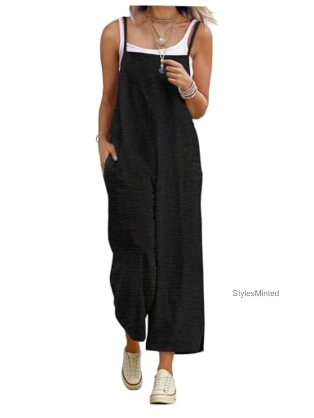Womens Boho Wide Leg Cropped Jumpsuit 100% Polyester Loose Fit Sleeveless